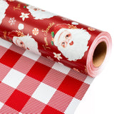 Red Christmas Wrapping Paper, Reversible Red Santa, Grid Design Gift Wrapping Paper Suitable For Christmas, Mini Roll (17 Inch X 32.8 Feet)