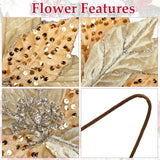 6Pcs Glitter Christmas Flowers 12 Inch Large Velvet Poinsettia Artificial Christmas Flowers Velvet Poinsettia Floral Picks Stems For Xmas Tree Decorations Wreaths Garland Wedding - Champagne