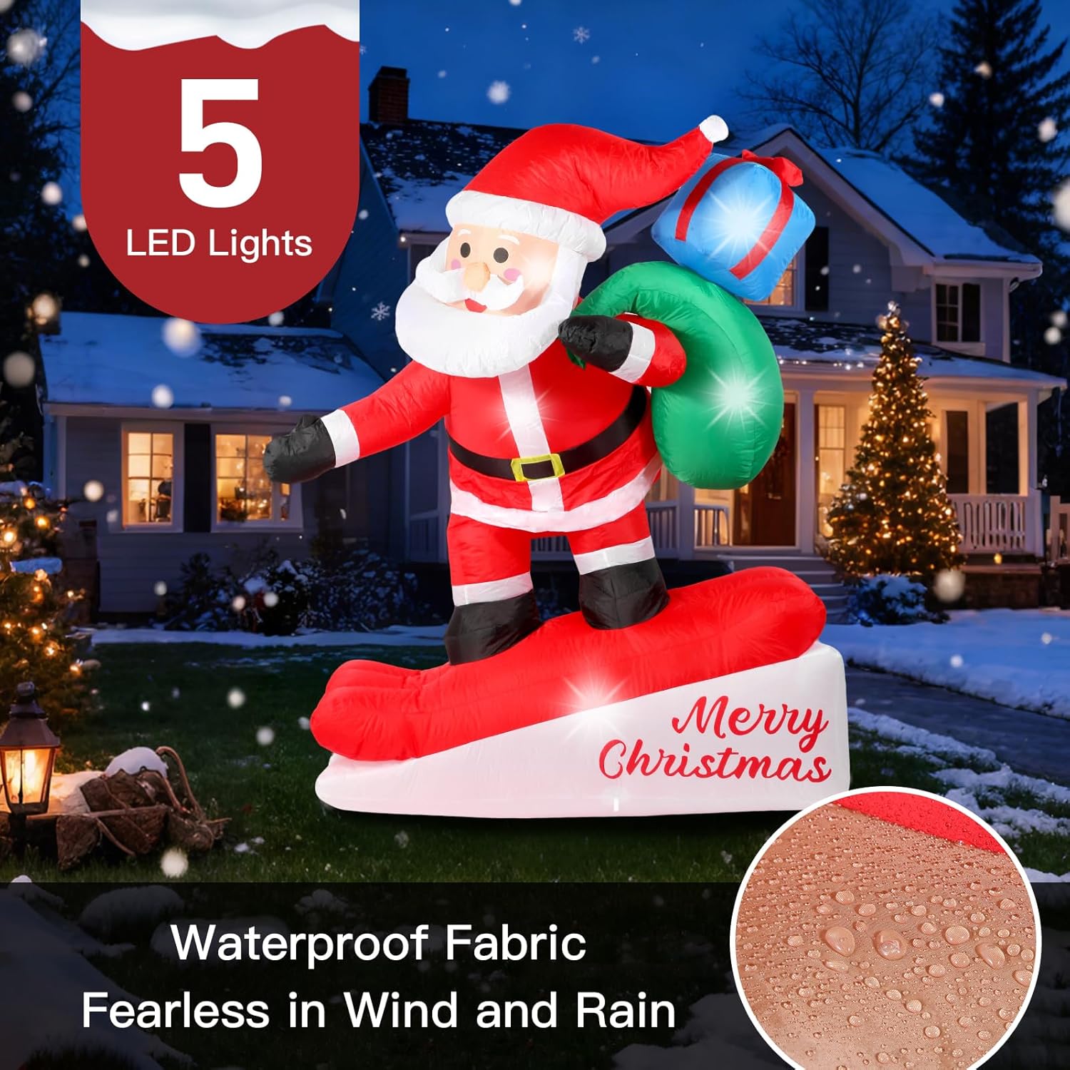 6Ft Christmas Inflatables Decorations Outdoor?Blow Up Skiing Santa Claus With Built-In Leds Lights For Indoor Holiday Pa