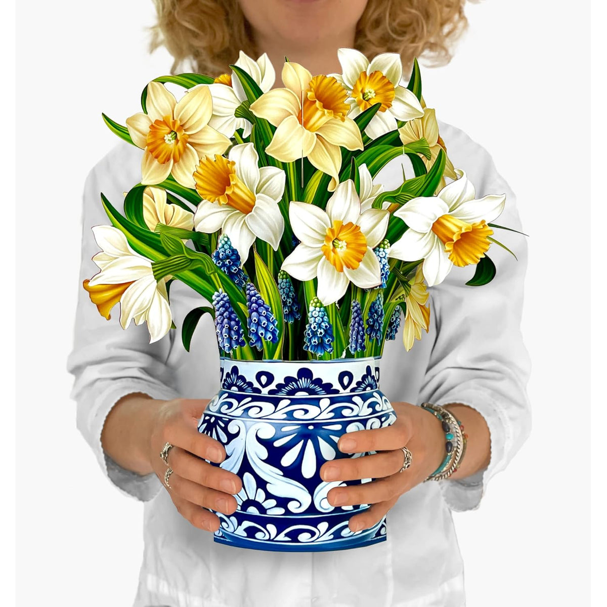 Pop Up Cards, English Daffodils, 12 Inch Life Sized Forever Flower Bouquet 3D Popup Greeting Card, Birthday Cards, Get Well Gifts, Blank Notecard & Envelope