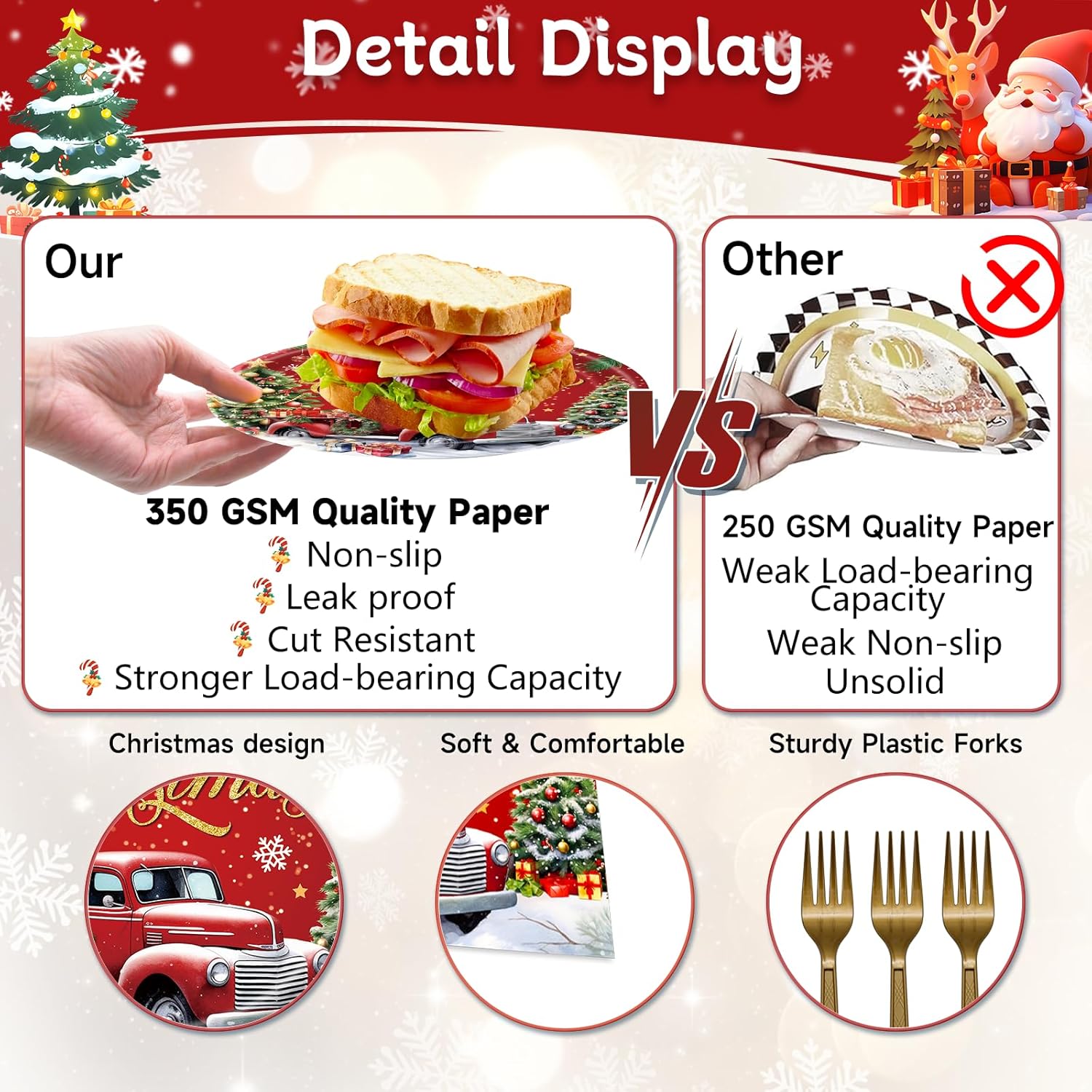 96 Pieces Merry Christmas Paper Plates And Napkins Tableware Set, Snowman Truck Christmas Tree Disposable Dinnerware With Paper Plates Napkins Forks For Xmas Winter Holiday Party Supplies - Serves 24