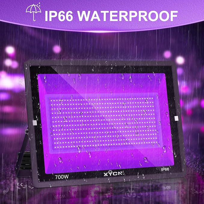 2 Pack 700W LED Black Light Flood Lights IP66 Waterproof 395-410nm UV Glow Party Lighting