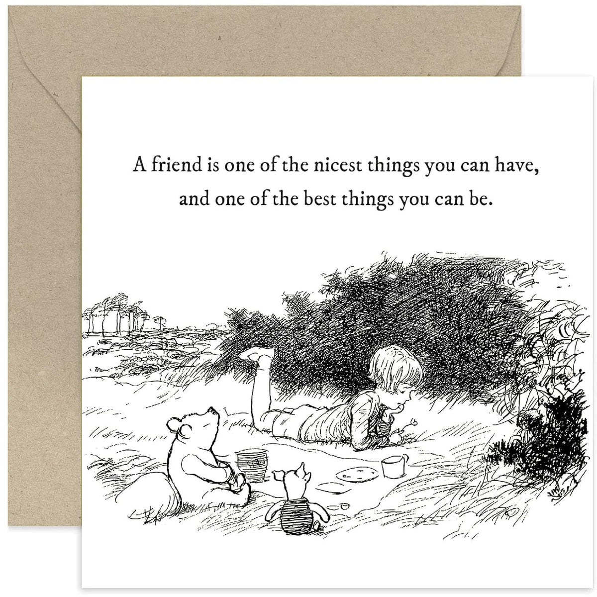 Old English Co. Winnie The Pooh Birthday Card For Friend - Friend Nicest Thing Quote From Winnie The Pooh And Piglet For Sister, Cousin, Bff - Thinking Of You Sympathy Card | Blank Inside Envelope