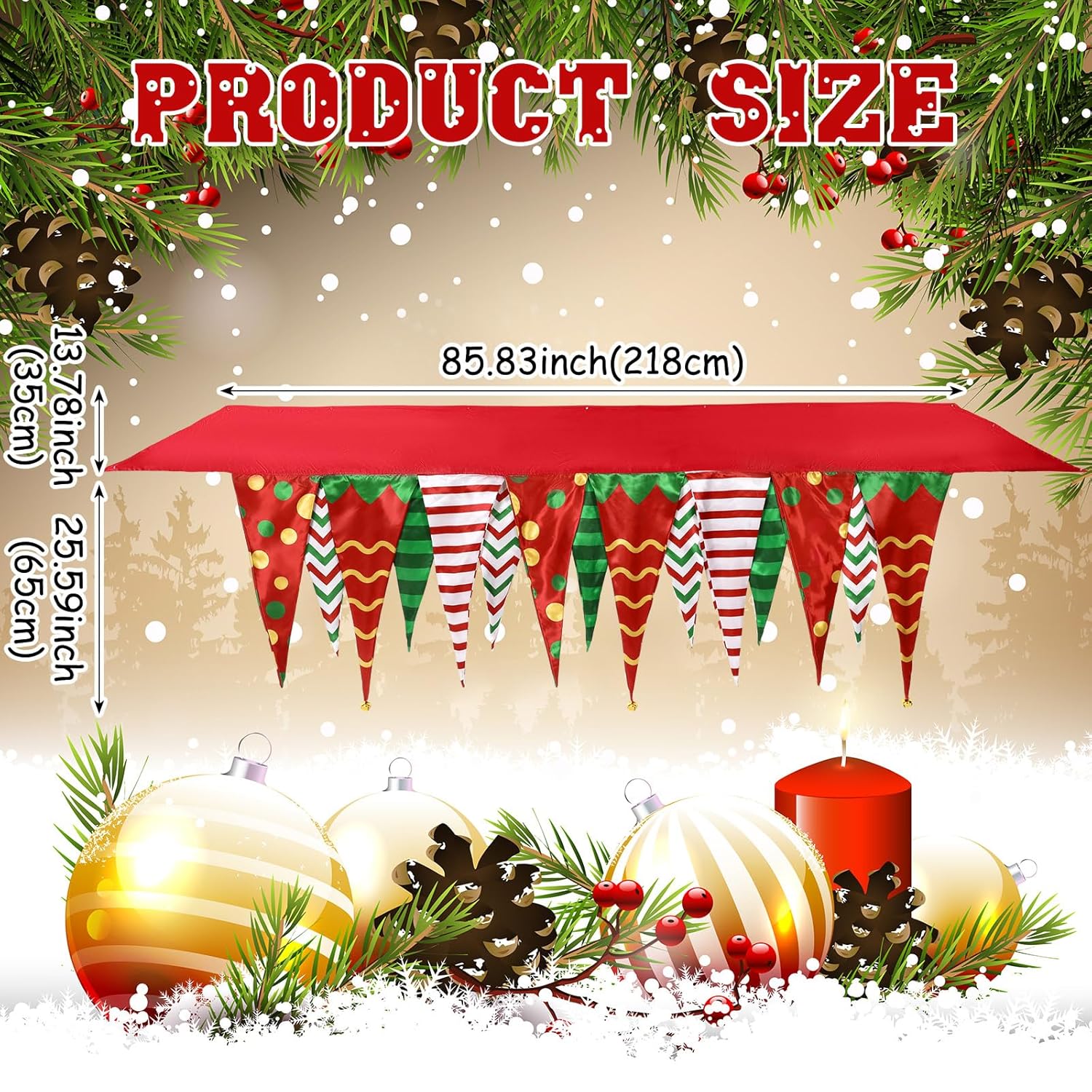 Christmas Mantel Decor Christmas Mantel Scarf Banner Christmas Red Green Fireplace Mantel Cover Runner Garland Decorations For Xmas Holiday Seasonal Winter Party Supplies, 85 X 25 Inch