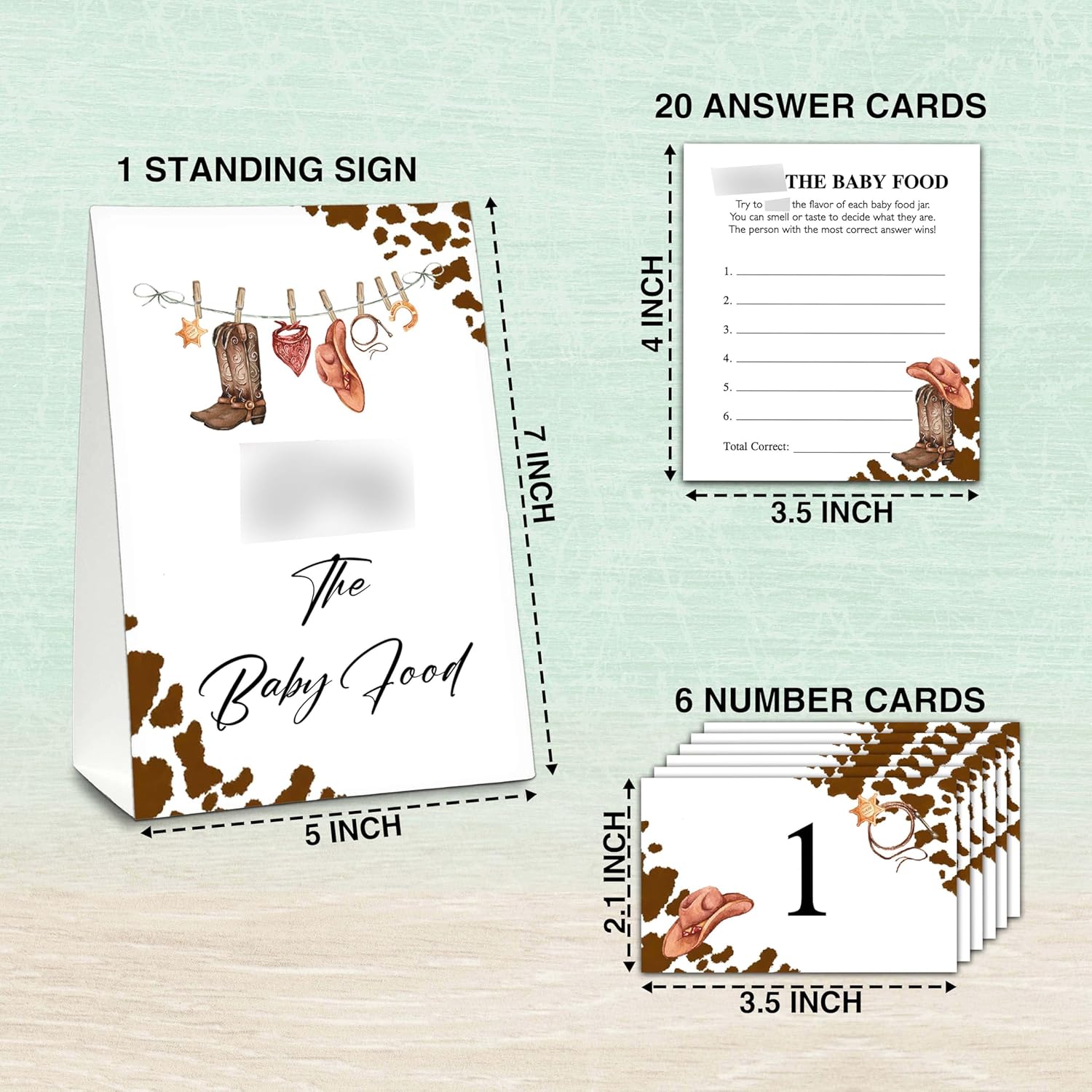 Find The Baby Food Party Games, Cowboy Baby Shower Game Set (1 Standing Sign + 20 Answer Cards + 6 Number Cards), Rustic Country Western Name The Baby Food Game, Baby Shower Favors Decorations(16)