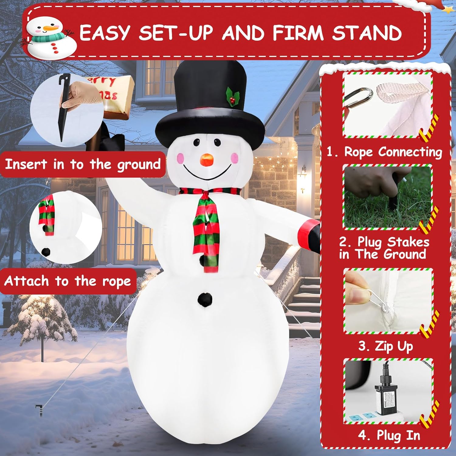 8Ft Christmas Inflatables Snow Man Holding A Merry Christmas Sign Inflatable Christmas Outdoor Xmas Blow Up Snowman With