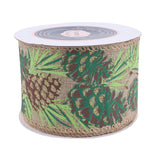 Pine Cones On Burlap Christmas Wired Ribbon, 2.5" X10 Yd Spool For Tree Topper, Wreath, Gifts & Decor