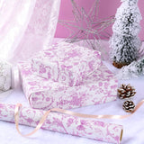 Pink Bow Floral Wrapping Paper Roll – 17 Inch X 33 Feet, Vintage Toile Stone Paper Design For Valentine'S Day, Wedding, Baby Girl Shower, Bridal Shower