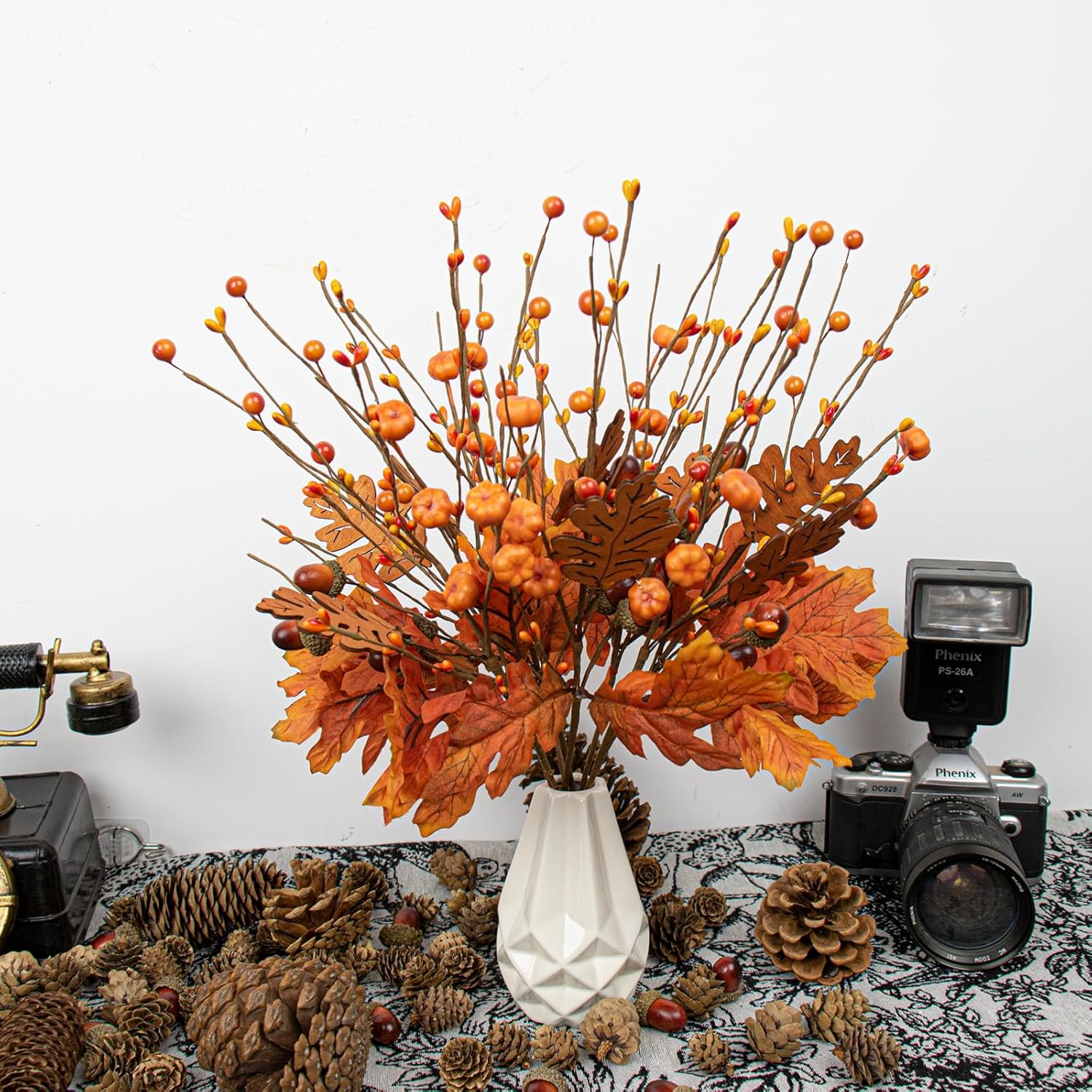 8 Pcs 17 Inch Fall Maple Leaves Stems Artificial Fall Picks Autumn Berry Stems With Pumpkins Acorns For Thanksgiving Day Harvest Festival Home Indoor Decorations