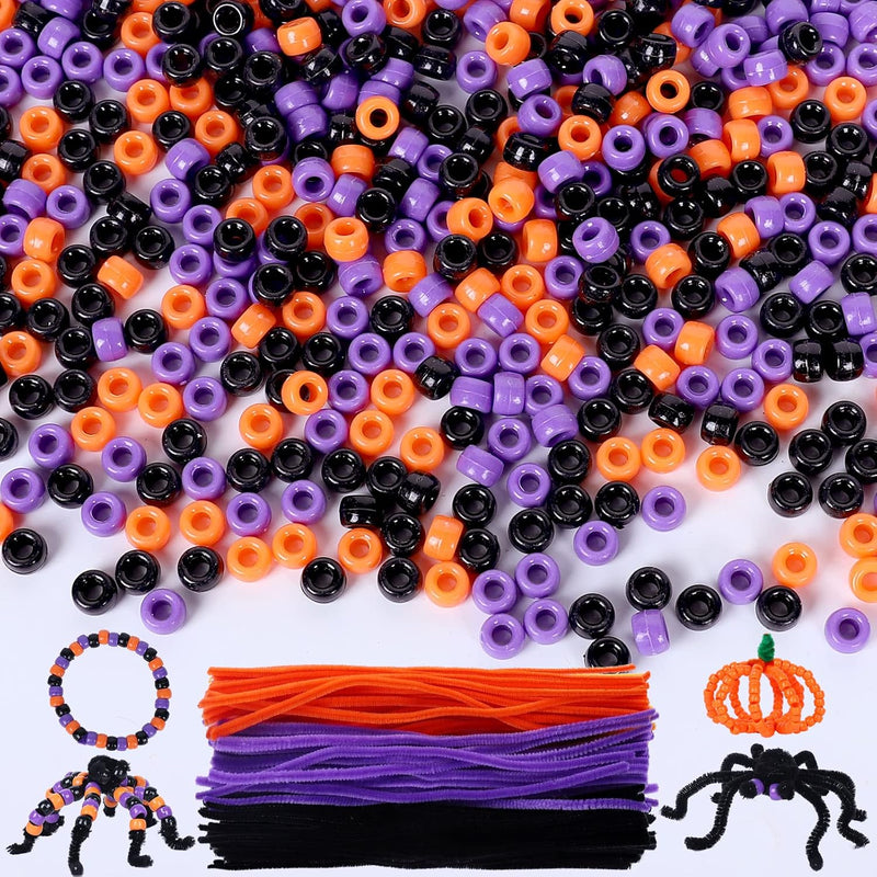 1000Pcs Halloween Pony Beads With 100Pcs Chenille Stems Pipe Cleaners