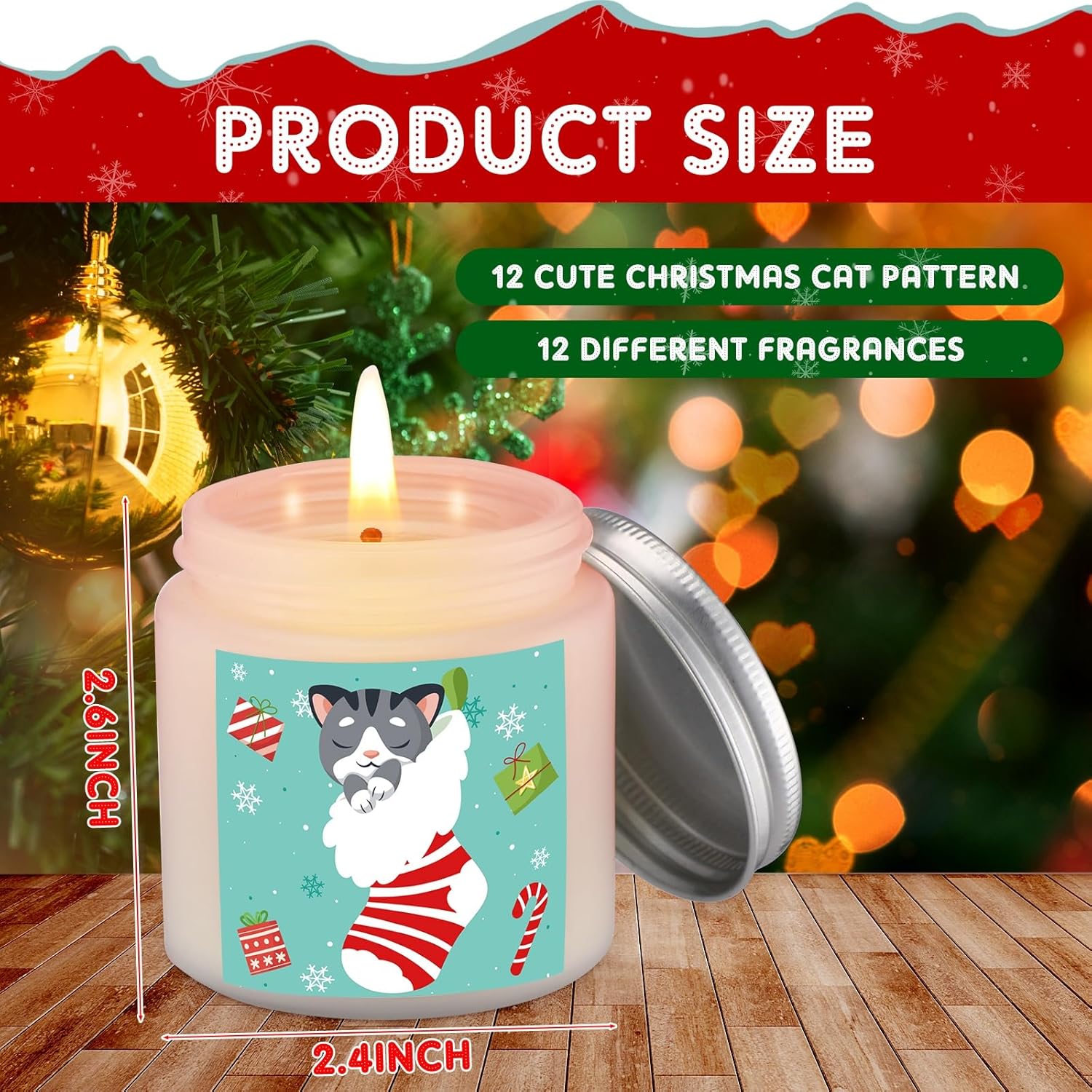 12 Pack Christmas Candles Set Christmas Scented Jar Candles Gifts Aromatherapy Soy Wax For Home Winter Holiday Stocking Stuffers Women Men Adults(Cat Style)