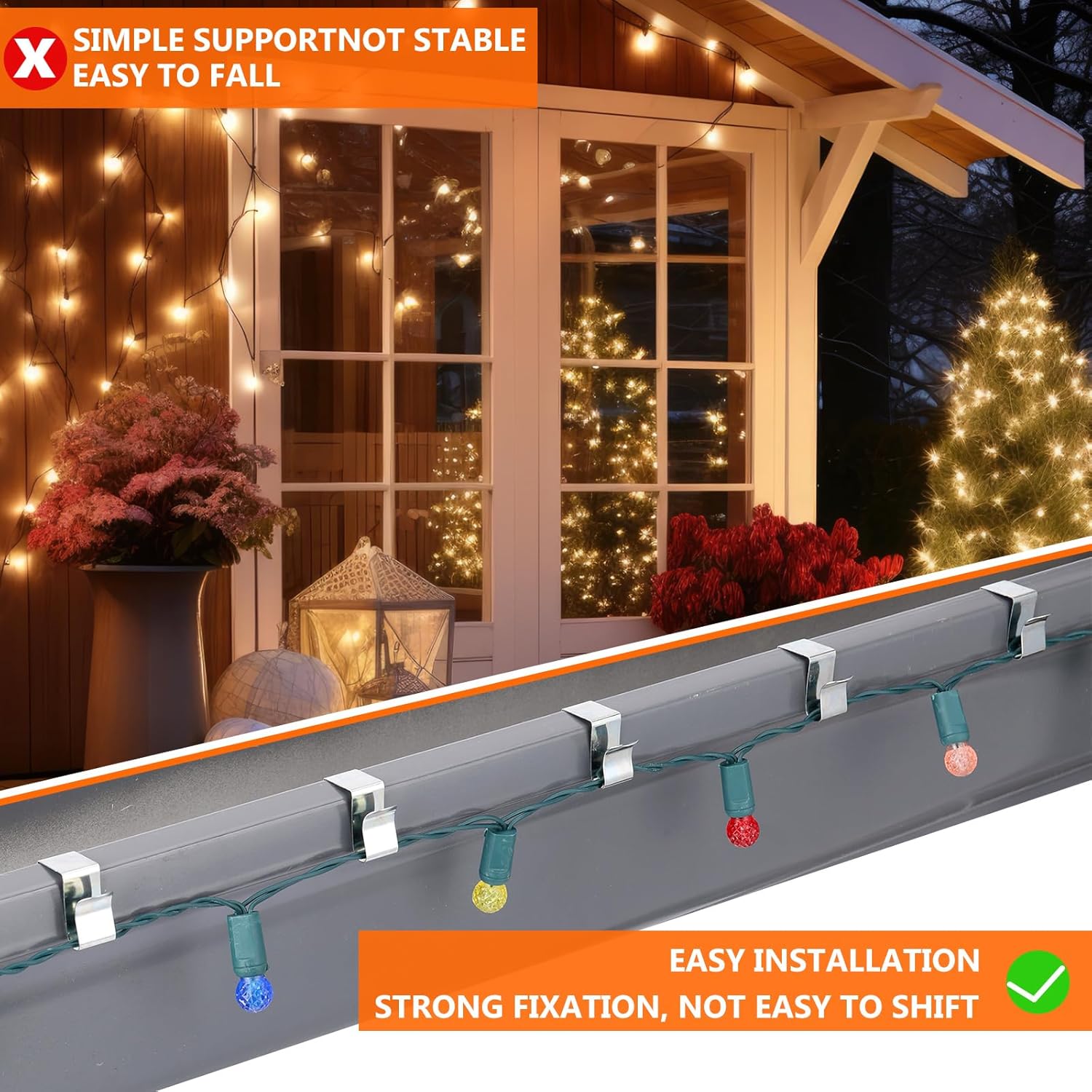 100 Pcs Gutter Clips For Hanging Outdoor Lights, Metal Christmas Light Clip For Outside String Lights, Weatherproof Gutter Hooks For Xmas Halloween Seasonal Rope Shingle Roof Holiday Decor