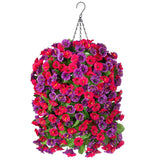 Artificial Flowers With Hanging Basket, Outdoor Faux Plants Silk Morning Glory Vines, Fake Green Arrangement For Garden Patio Spring Summer Decor(Hot Pink Purple)