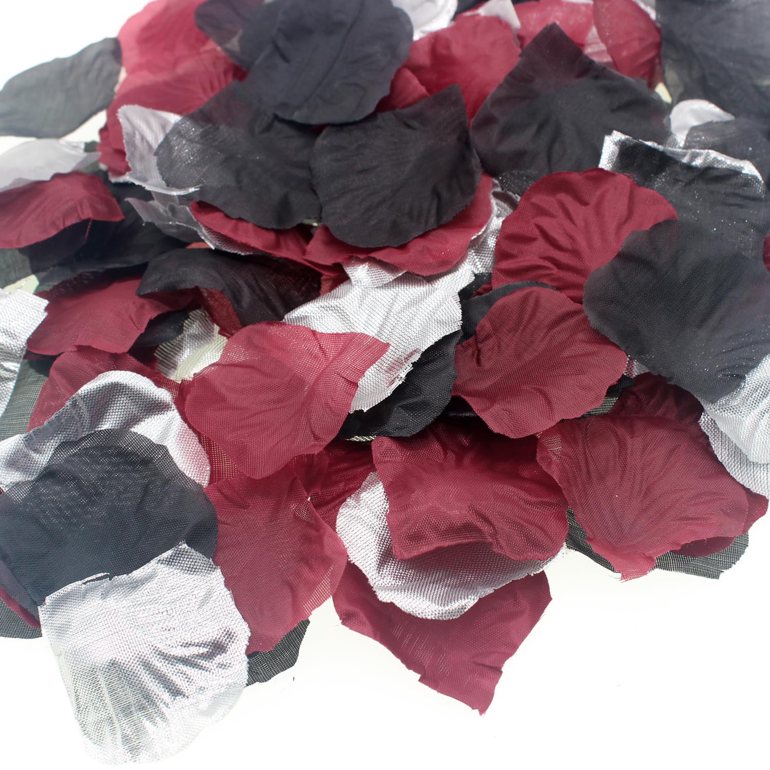 900 Pcs Burgundy Black Silver Rose Petals For Romantic Night - Maroon Artificial Silk Flower Petals For Wedding Aisle Decor, Flower Girl Scatters, Anniversary, Bridal Shower & Table Centerpieces