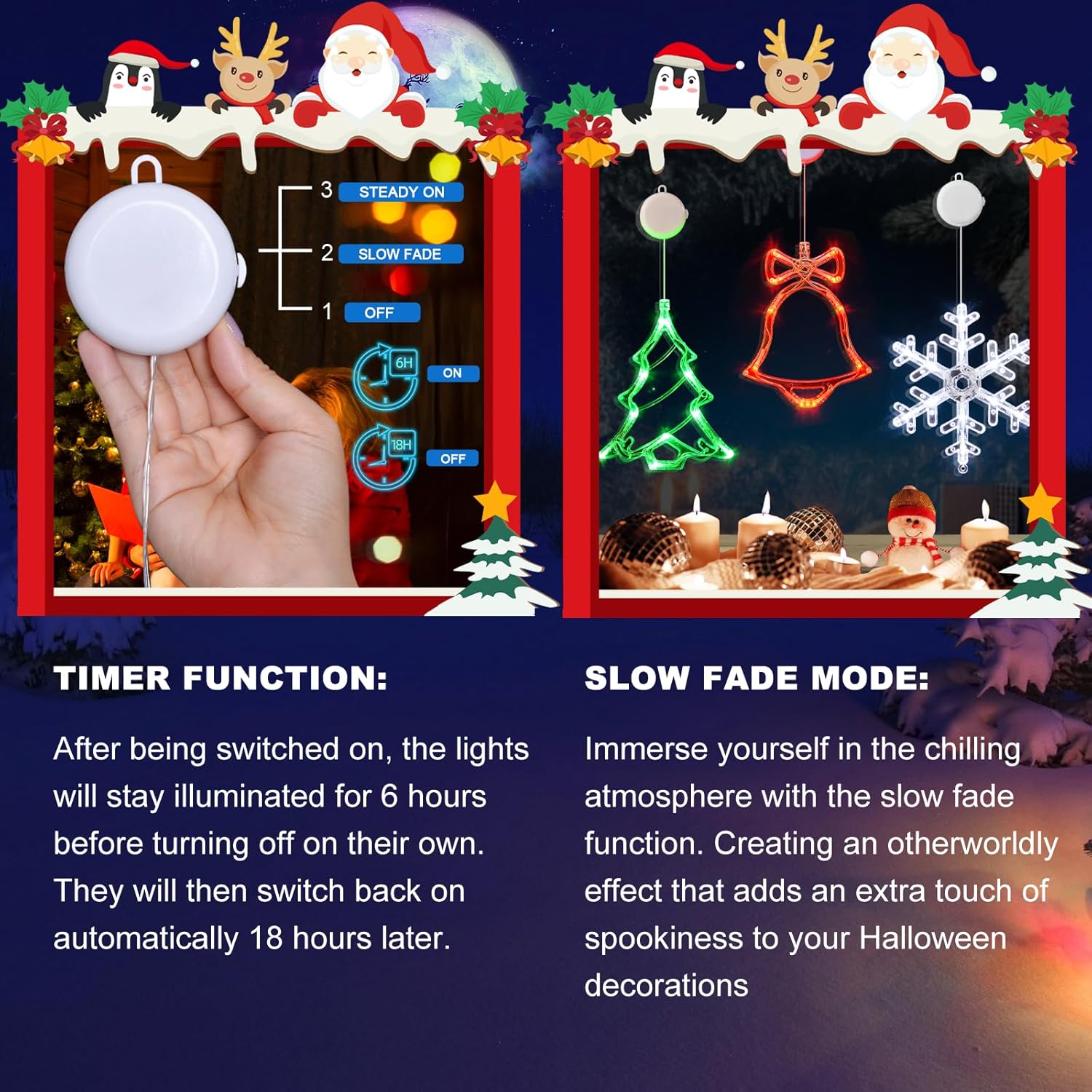 Christmas Window Decorations,3 Pack Jingling Bell,Christmas Tree,Snowflake Christmas Window Lights With Suction Cup, Tim