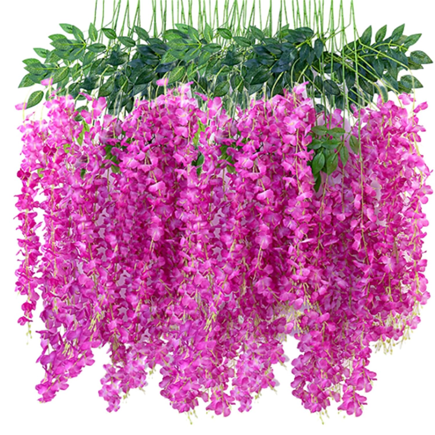24Pcs Wisteria Hanging Flowers,3.6 Ft Fake Wisteria,Artificial Wisteria Hanging Flowers Wisteria Garland Arch Silk String For Wedding Garden Party Outdoor Home Wall Decoration (24Pcs Fuchsia)