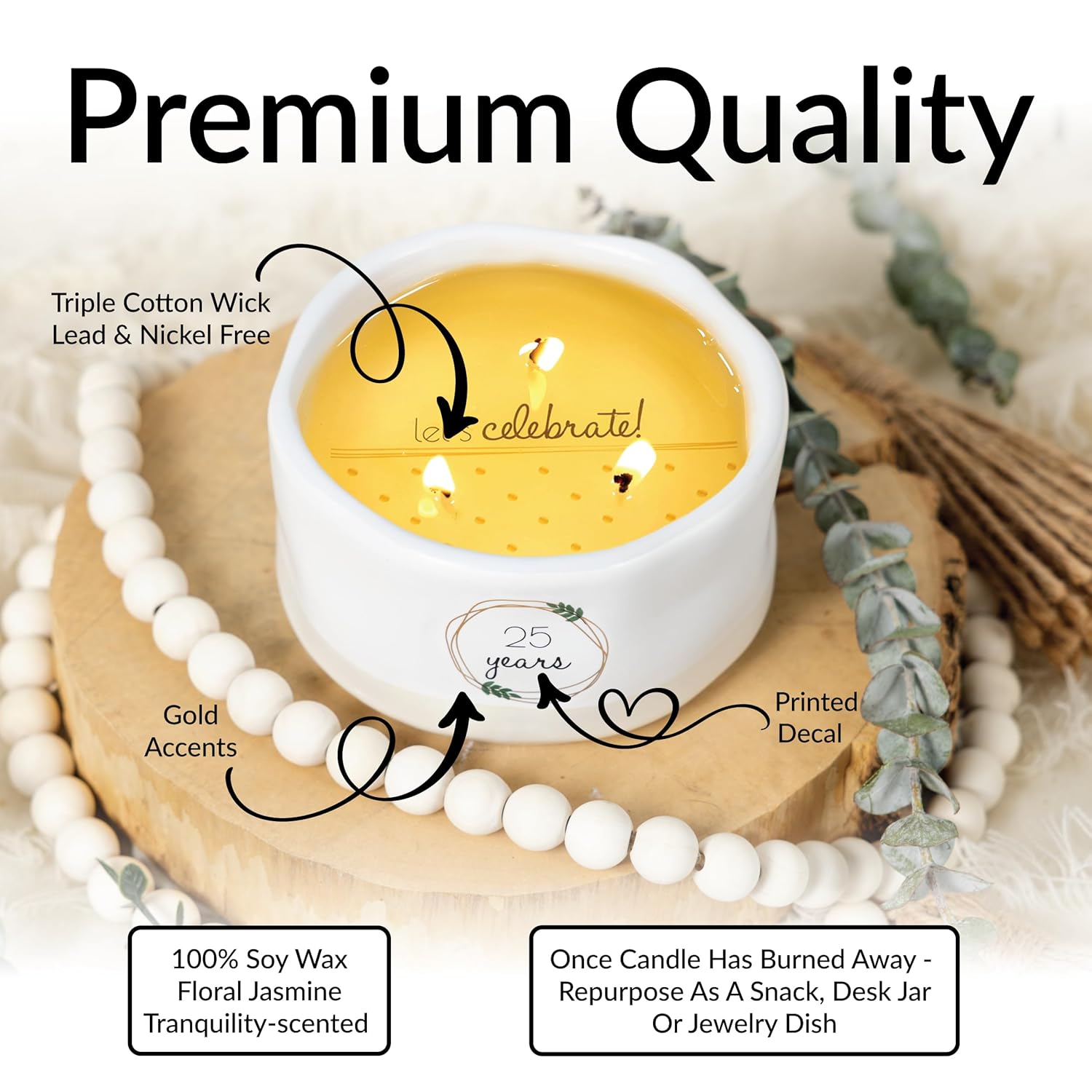 Pavilion - 25 Years - 8 oz Triple Wick Wax Reveal Hidden Message Let's Celebrate Unique Wedding Anniversary Wife Husband Happy Couple Celebratory Present Gift