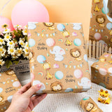 Baby Shower Kraft Wrapping Paper, 17 Inch X 32.8 Feet Cute Lion Elephant Themed Colorful Balloon Rainbow Gift Wrap With Grid Cutting Lines For Boy Girl Kid Birthday