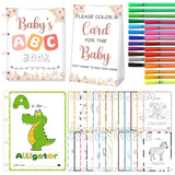 First Abc Book Shower Activity Keepsake Game, A To Z Animal Coloring Cards And 24 Watercolor Pen Interactive Shower Activities For Guests, Keepsake Alternative To Guest Book (Boho)