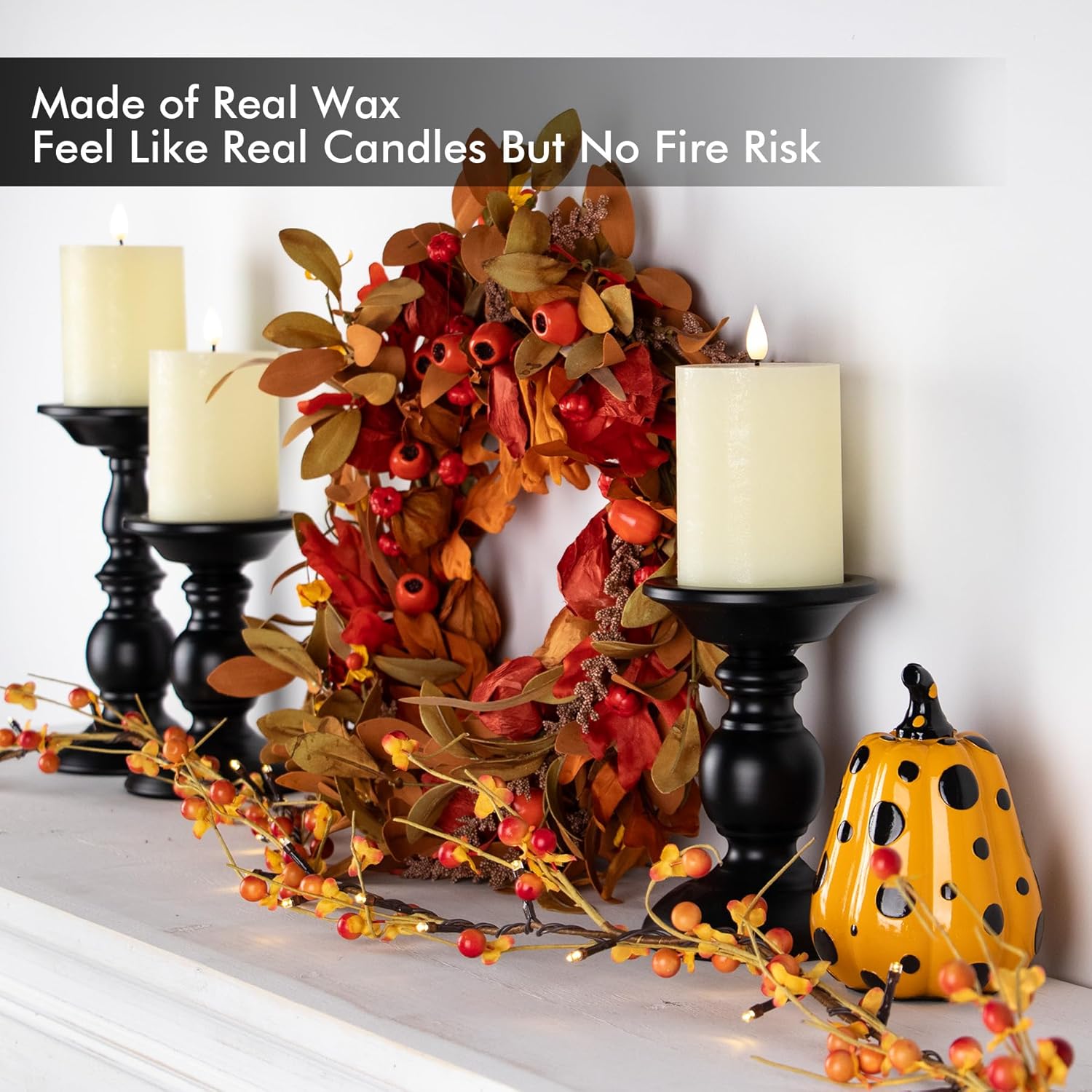 Flameless Led Pillar Candles With Timer For Wreath, Battery Operated Rustic Wax Candles With Remote For Christmas, 8 Batteries Included - Set Of 4 (D 3" X H 4") - Ivory