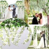 Wisteria Artificial Flowers Garland, 5Pcs Total 36Ft White Wisteria Hanging Flowers, Flower Garland Decorations For Home Garden Outdoor Ceremony Wedding Arch Decoration