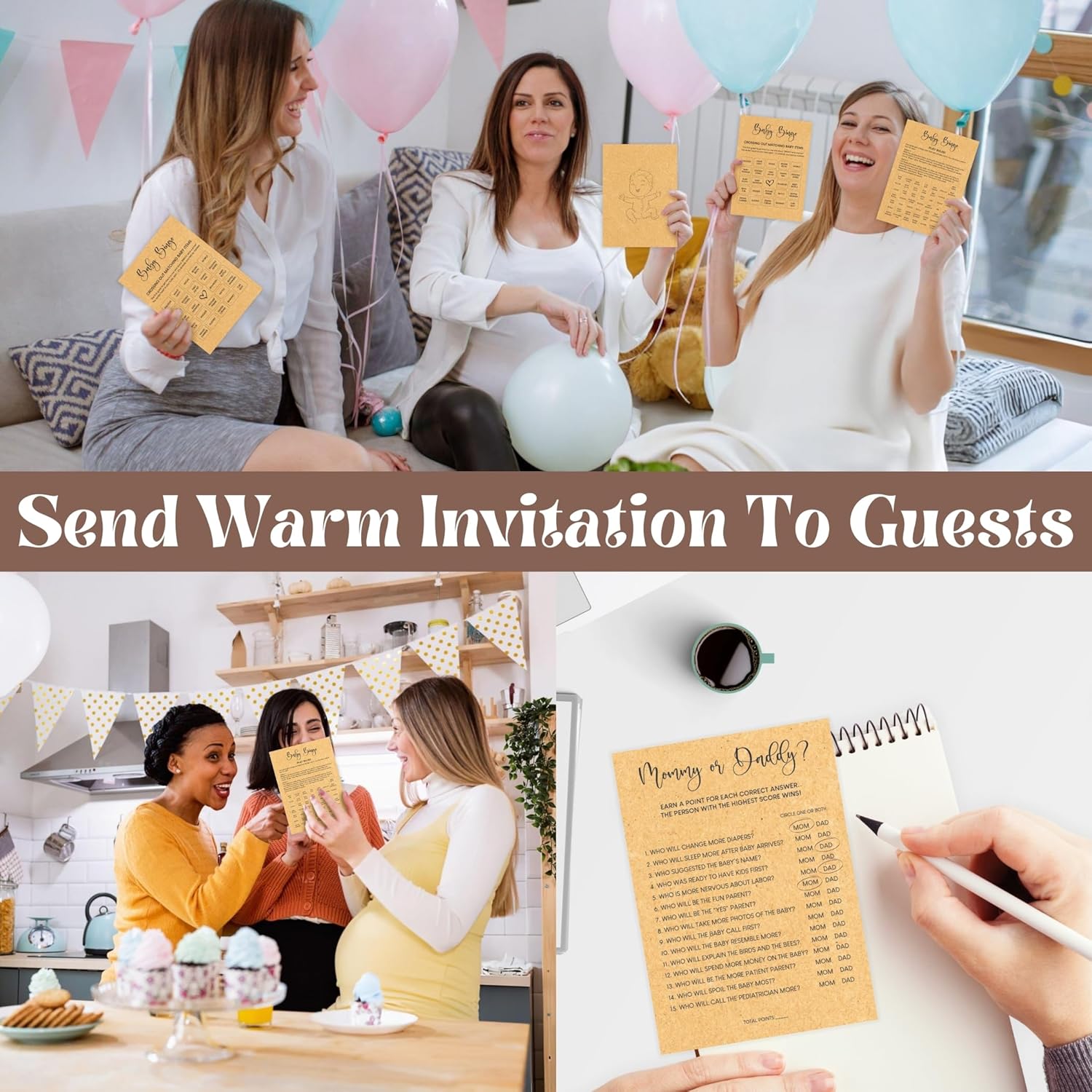 Funny Baby Shower Games Gender Neutral - Baby Shower Bingo Game For Girl Boy, Trivia Word Scramble Games For Baby Shower Decorations