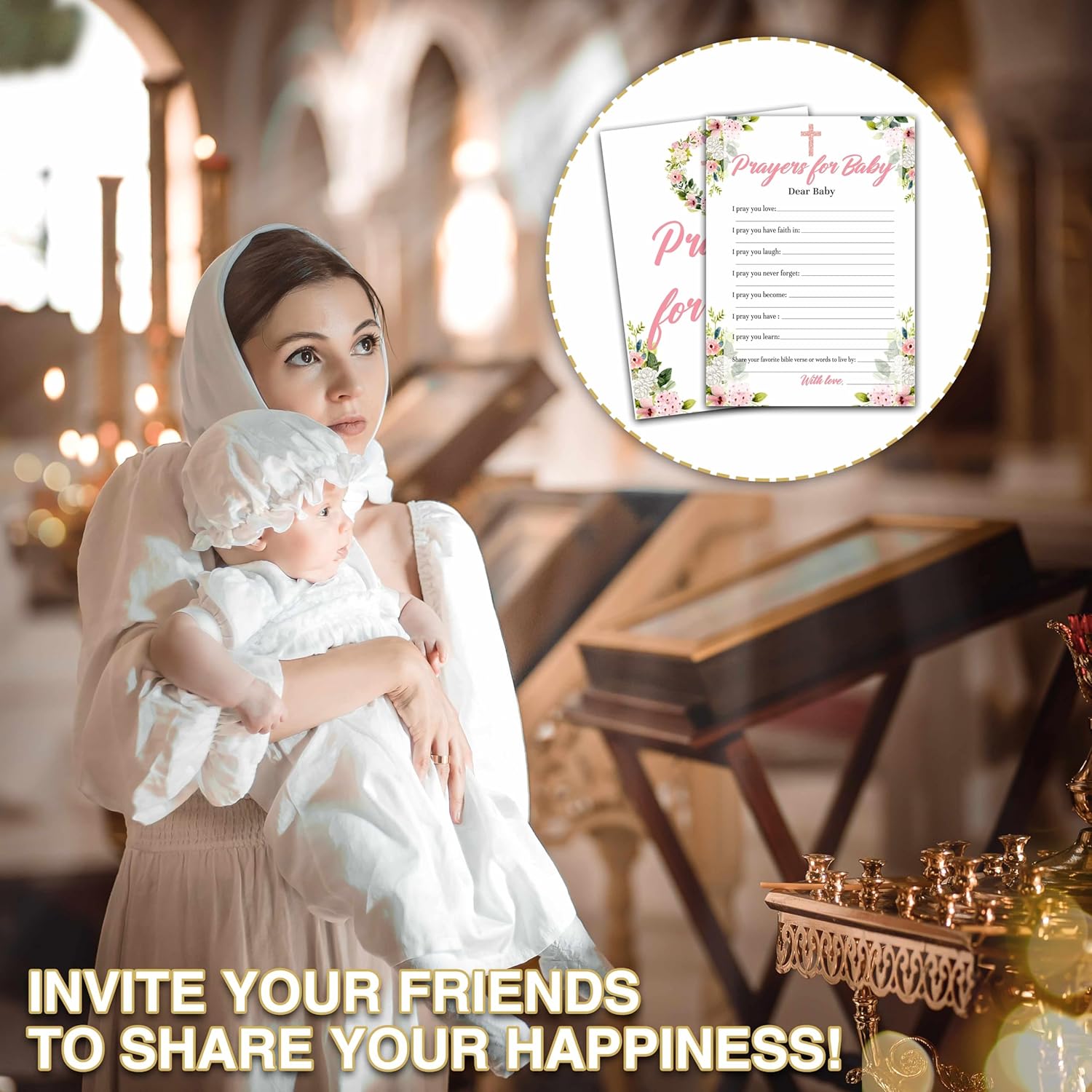 Floral Baptism Games, Prayers For Baby Game, Blush Pink Floral Theme First Holy Communion Religious Party Games, Baby Shower Party Activities & Gender Reveal Party Decorations -30 Game Cards(03)