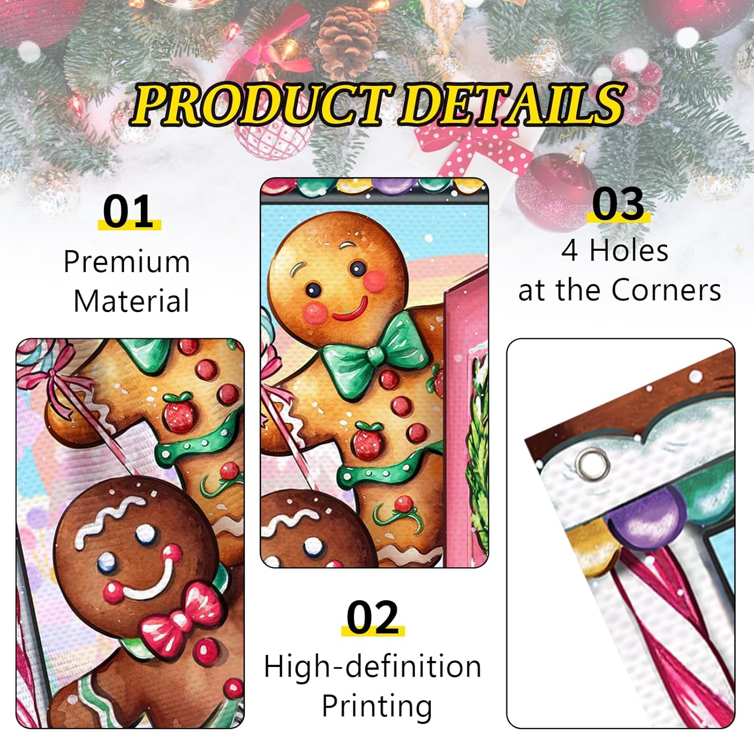 Christmas Gingerbread Man Door Cover Decorations, Pink Xmas Wreath Peppermint Candy Front Door Banner Background, Snowflake Winter Holiday Indoor Outdoor Home Decor 3 X 6 Ft