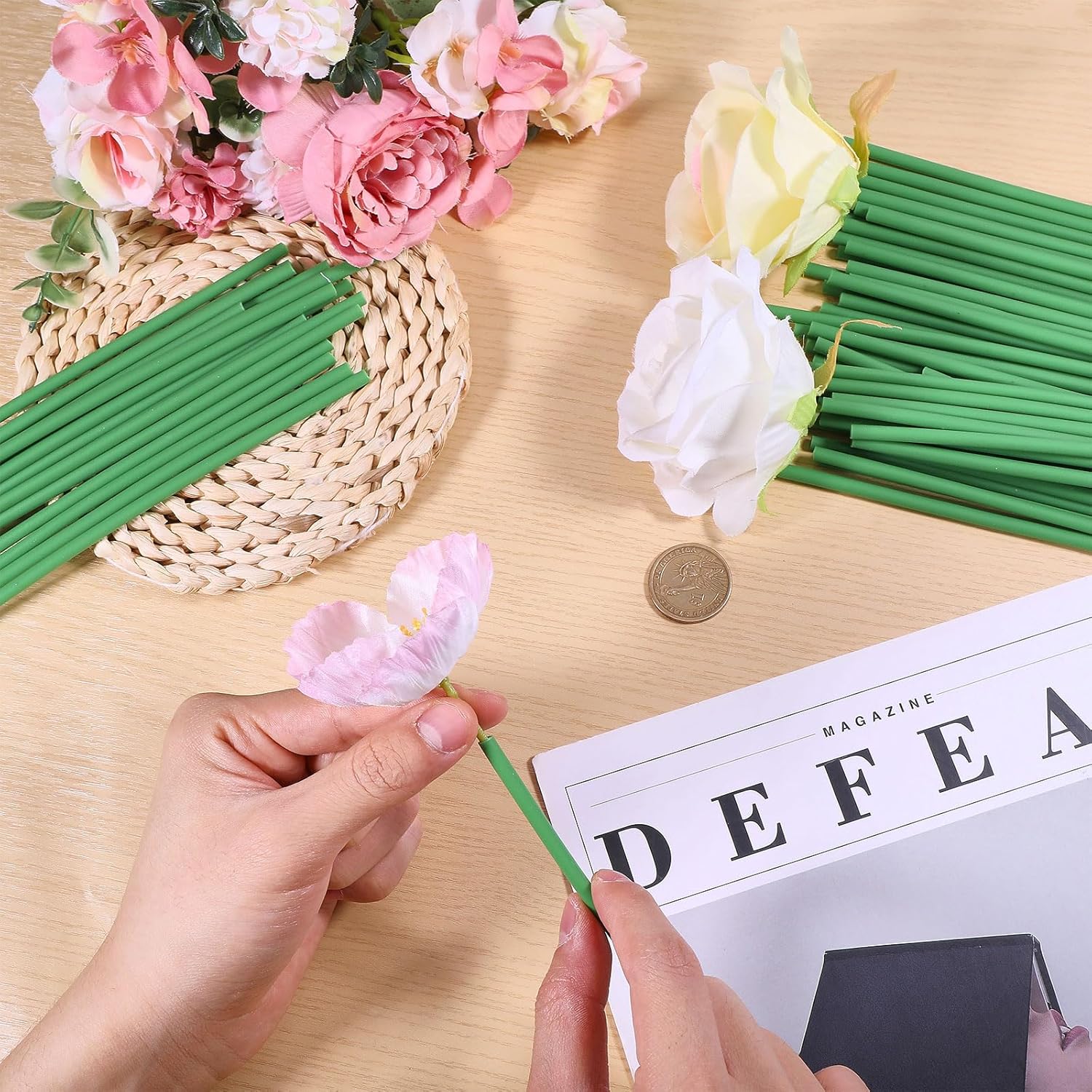 100Pcs Green Tubing Roll Flower Tubes Floral Bouquets Accessories Florist Bundling Wire Stem For Bundling Artificial Flower Making