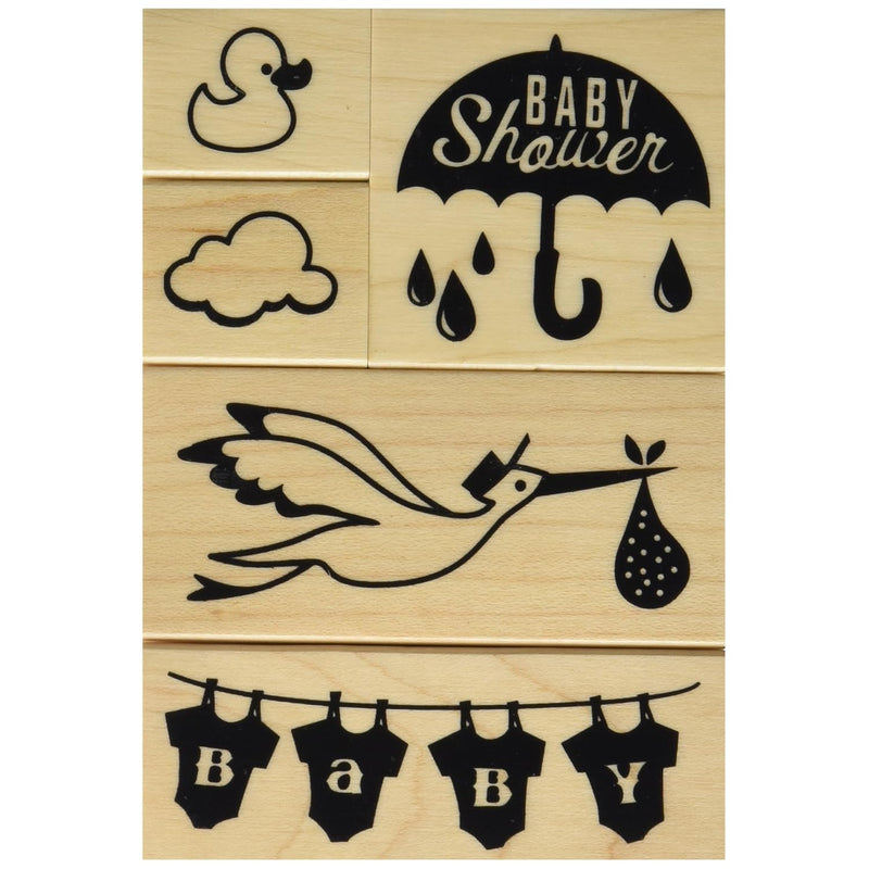 Baby Shower Mounted Rubber Stamp Set, 5 Pc