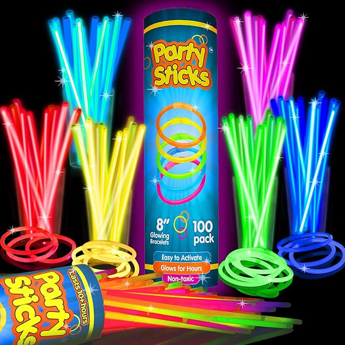 100 Pack 8 Inch Glow Sticks Party Favors Neon Glow Necklaces Bracelets with Connectors