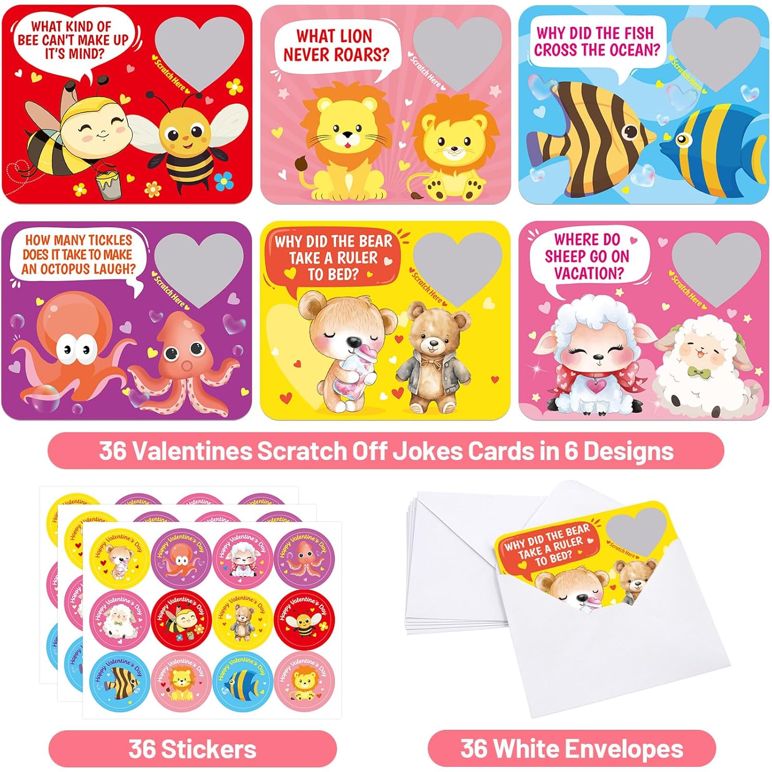 Valentines Day Cards Funny Scratch-Off Jokes For Kids Valentine Classroom Gift Exchange 36 Pack