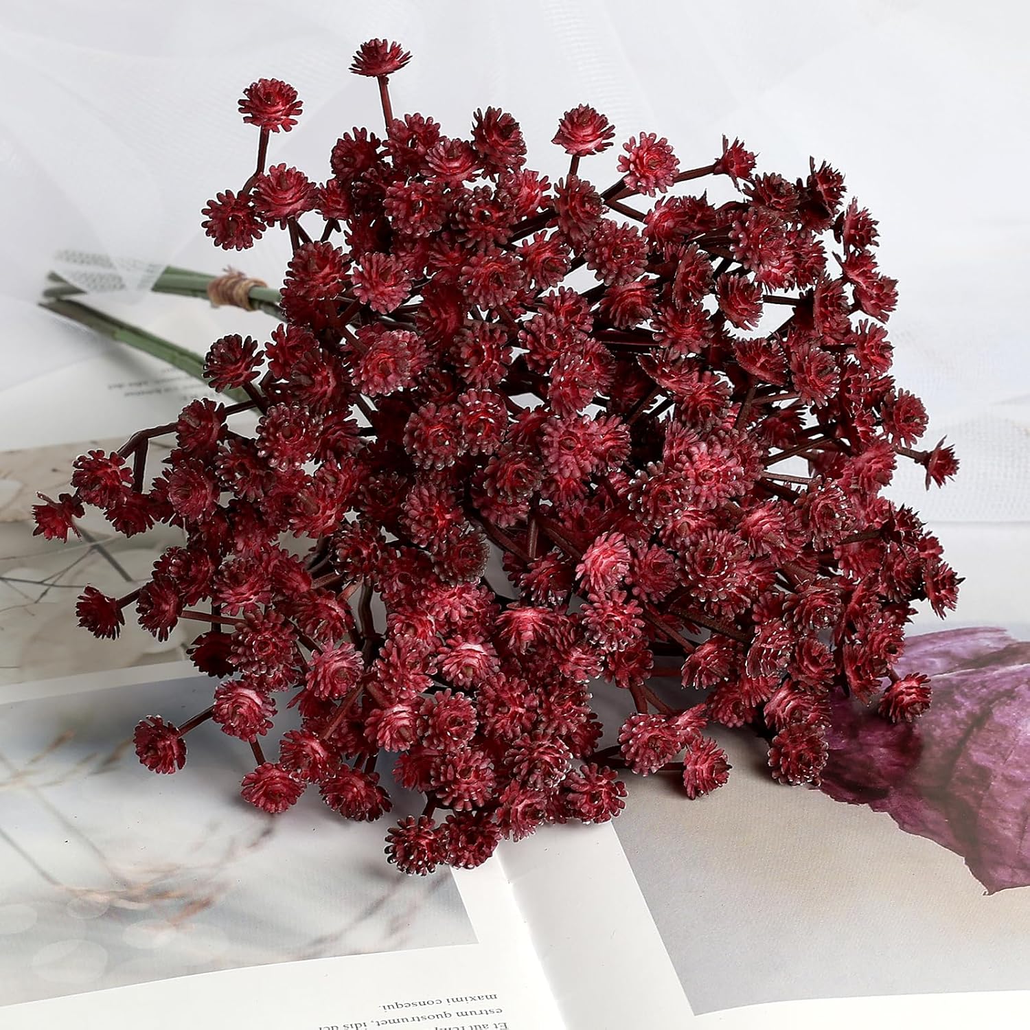 Babys Breath Artificial Flowers Bulk 18Pcs Maroon/Burgundy Fake Gypsophila Real Touch Flowers For Wedding Arches Bouquets Table Centerpieces Floral Arrangements Party Decor