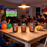 3 Pcs Football Decor Mason Jars Set With 3 Extra Lids, Table Centerpieces Home Vase With Storage Straw Piggy Bank Lids, Sports Party Game Rustic Decorations For Touch Down Rugby Day Go Team