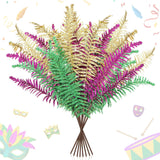 12 Pcs Mardi Gras Decoration Mardi Gras Picks Glitter Leaf Stems 17.7'' Purple Green Gold Ornaments Artificial Branch Stems Table Decor For Wreath Vase Fillers Holiday Carnival Party Decor