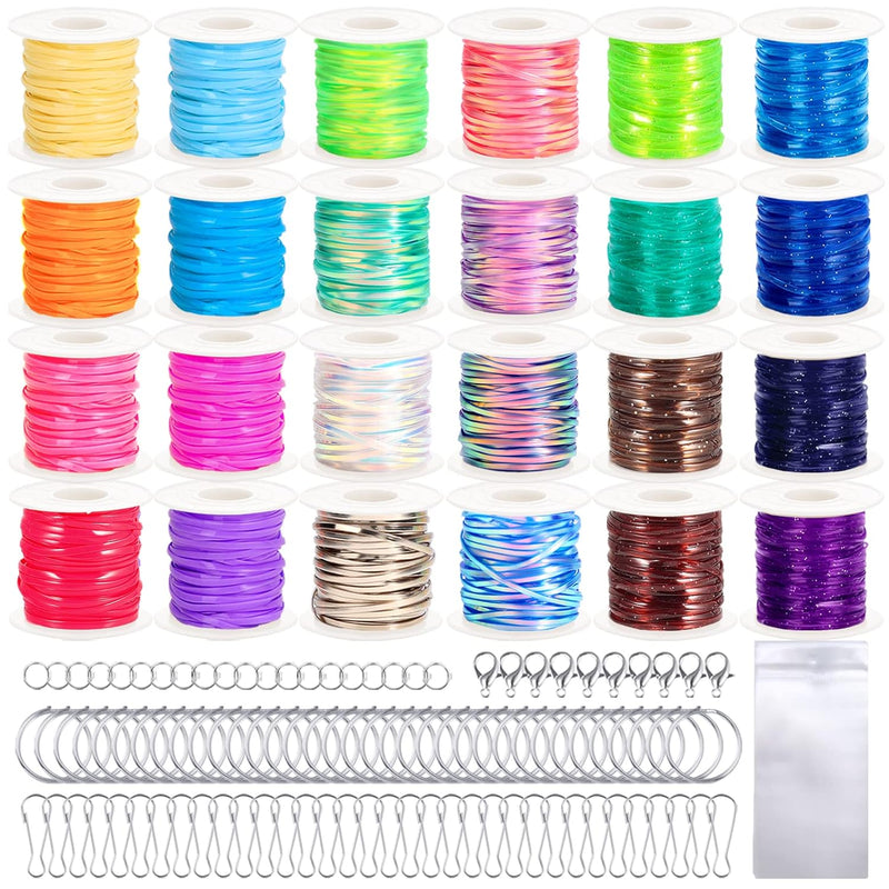 Glitter/Laser/Normal Lanyard String For Crafts, 24 Rolls Gimp String, Plastic