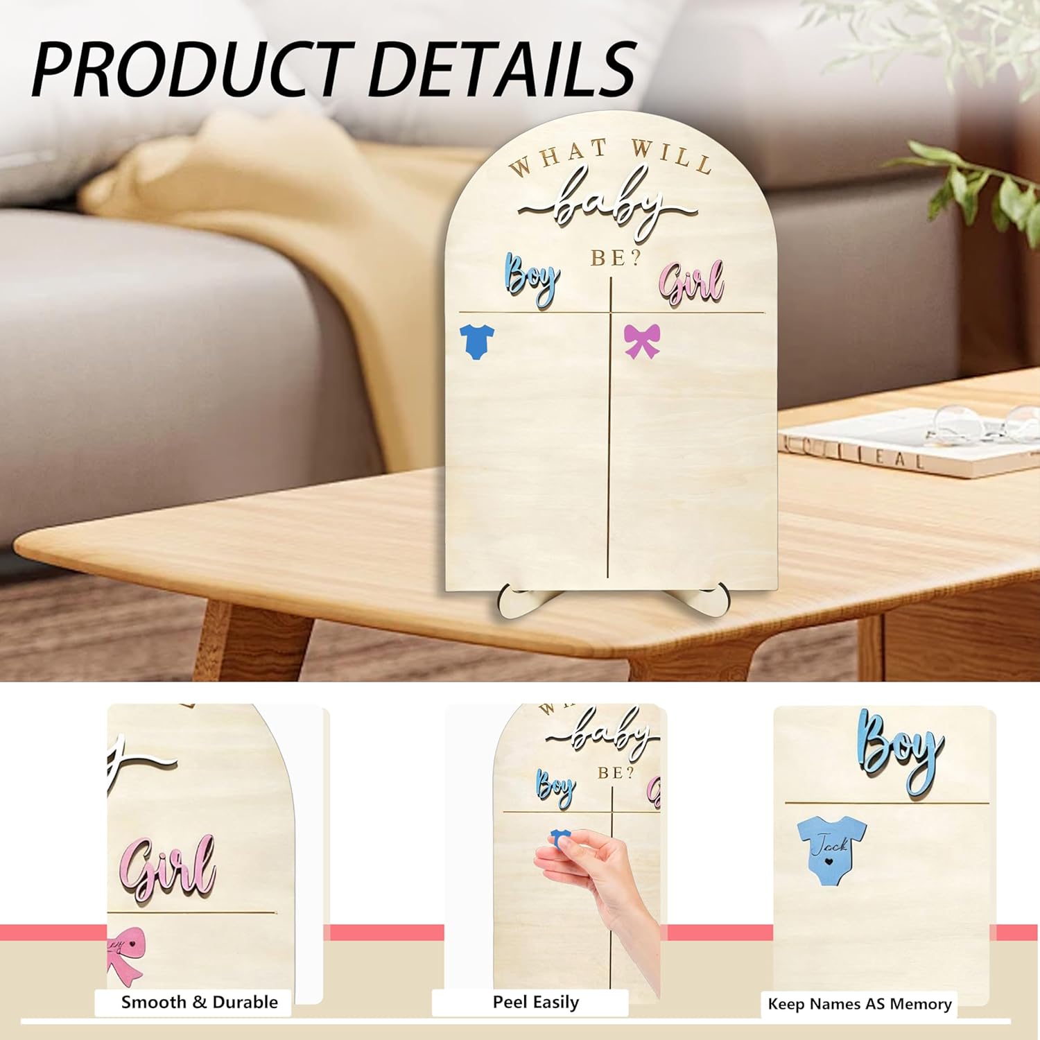 Gender Reveal Voting Board, Wooden Gender Reveal Games Voting Board With Stand, Baby Gender Guessing Game Sign With Boy Or Girl Voting Stickers, He Or She Party Supplies For Baby Shower