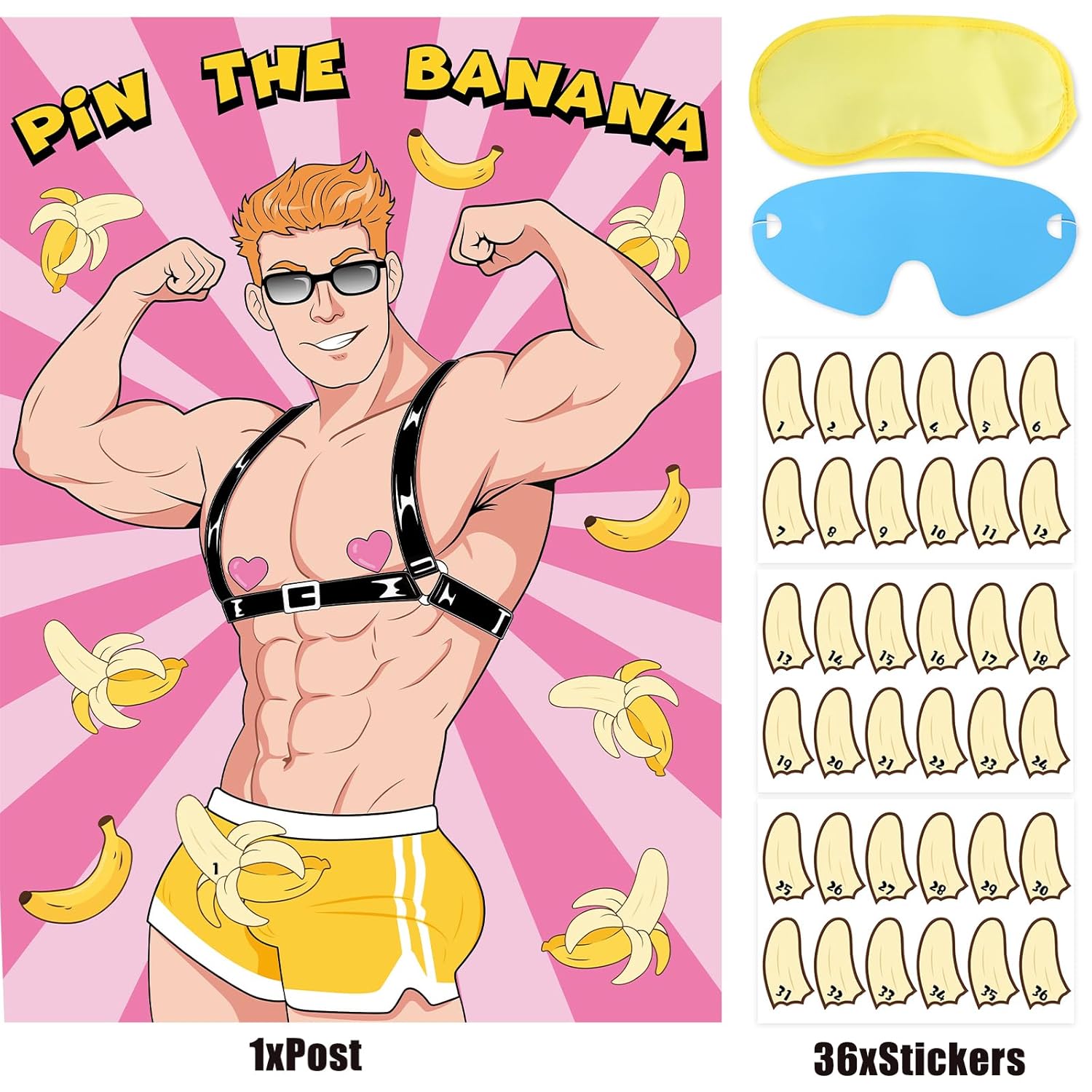 Bachelorette Party Games Pin The Banana On The Hunk Game Funny Bachelorette Party Games With 36 Stickers For Adult Bridal Shower Engagement Bachelorette Party Game Supplies