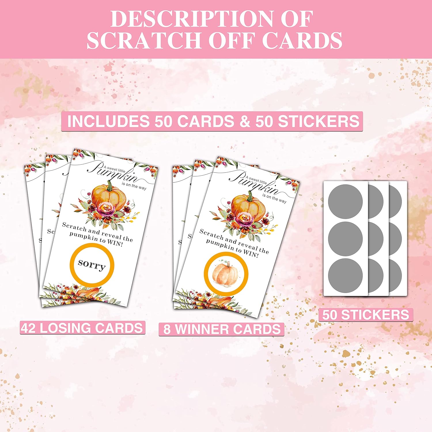 Thanksgiving Day Scratch Off Game Cards - Pumpkin & Turkey Design Fall Harvest Party Game - Halloween/Autumn Themed Party Activities & Supplies Decorations - 50 Pack(08)