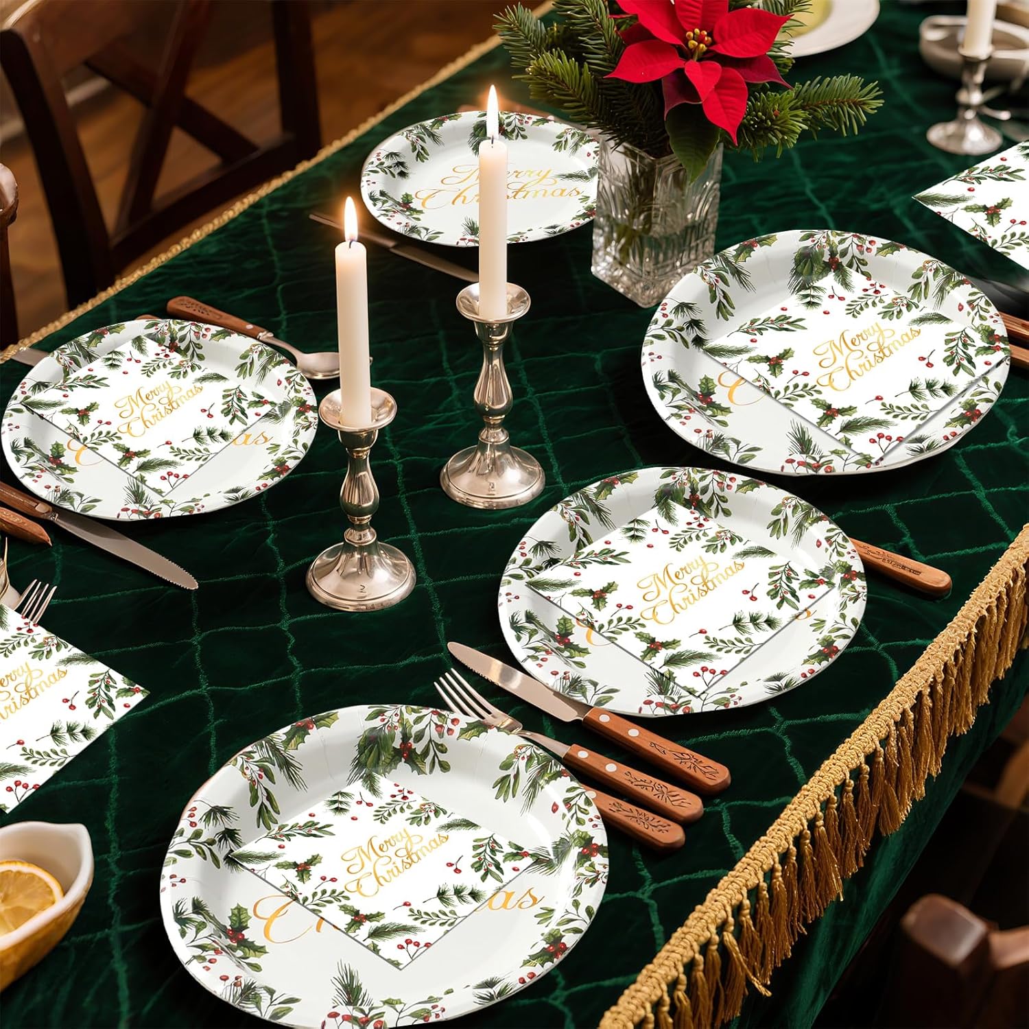 50Pcs Christmas Paper Plates And Napkins Disposable Paper Plates For Christmas Party Supplies