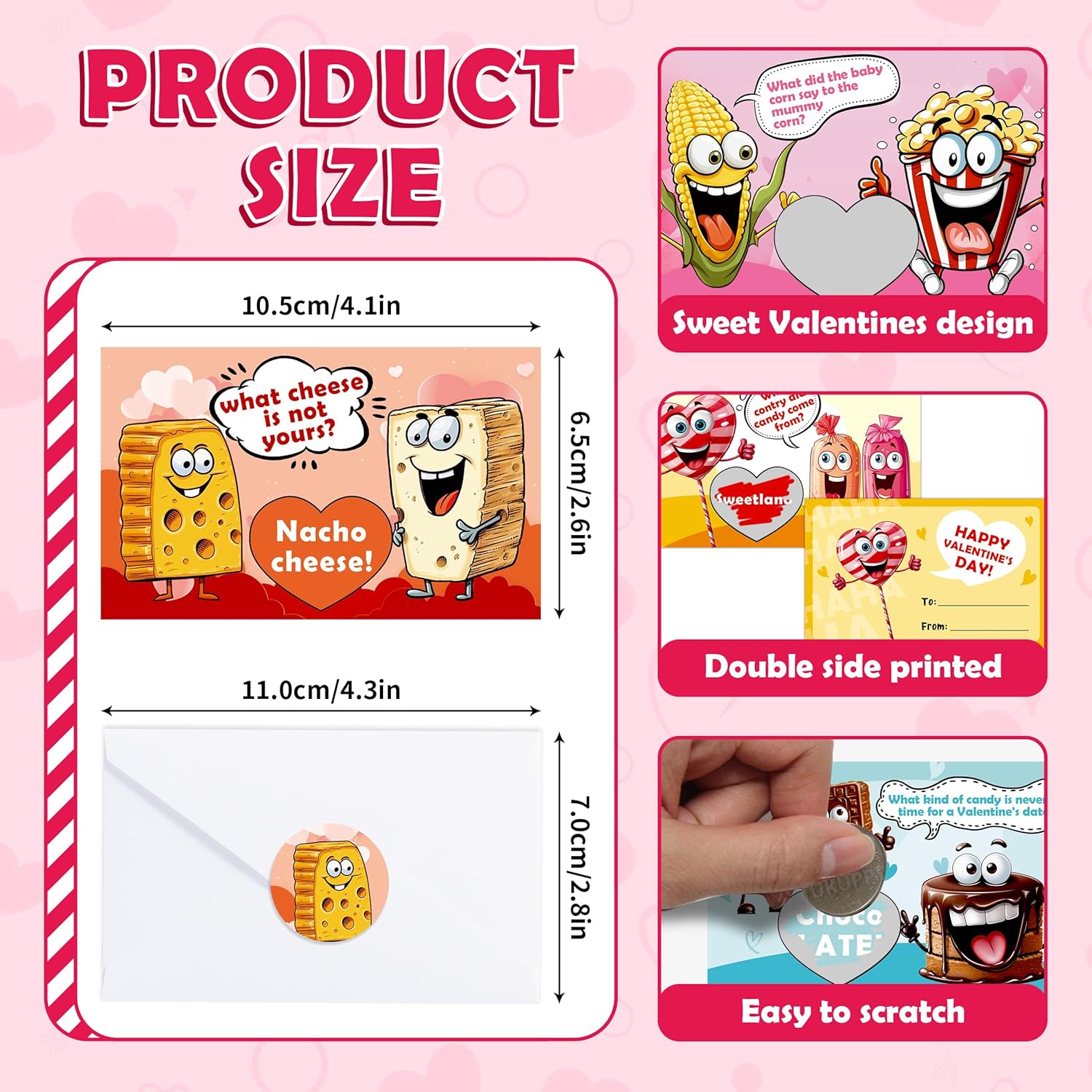 40 Pack Scratch-Off Valentine Jokes Cards For Kids With Envelopes Stickers Snack Valentine'S Day Exchange Cards Jokes For School Classroom Chocolate Donut Ice Cream Exchange Gift Games Party Favor