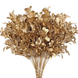 Artificial Flowers Christmas Decor, Golden Leaves Branches Plants Fake Berry Grass For Wedding Bridal Bouquet Party Indoor Diy Home Office Table Centerpieces Arrangements Decoration - Gold 4 Pack