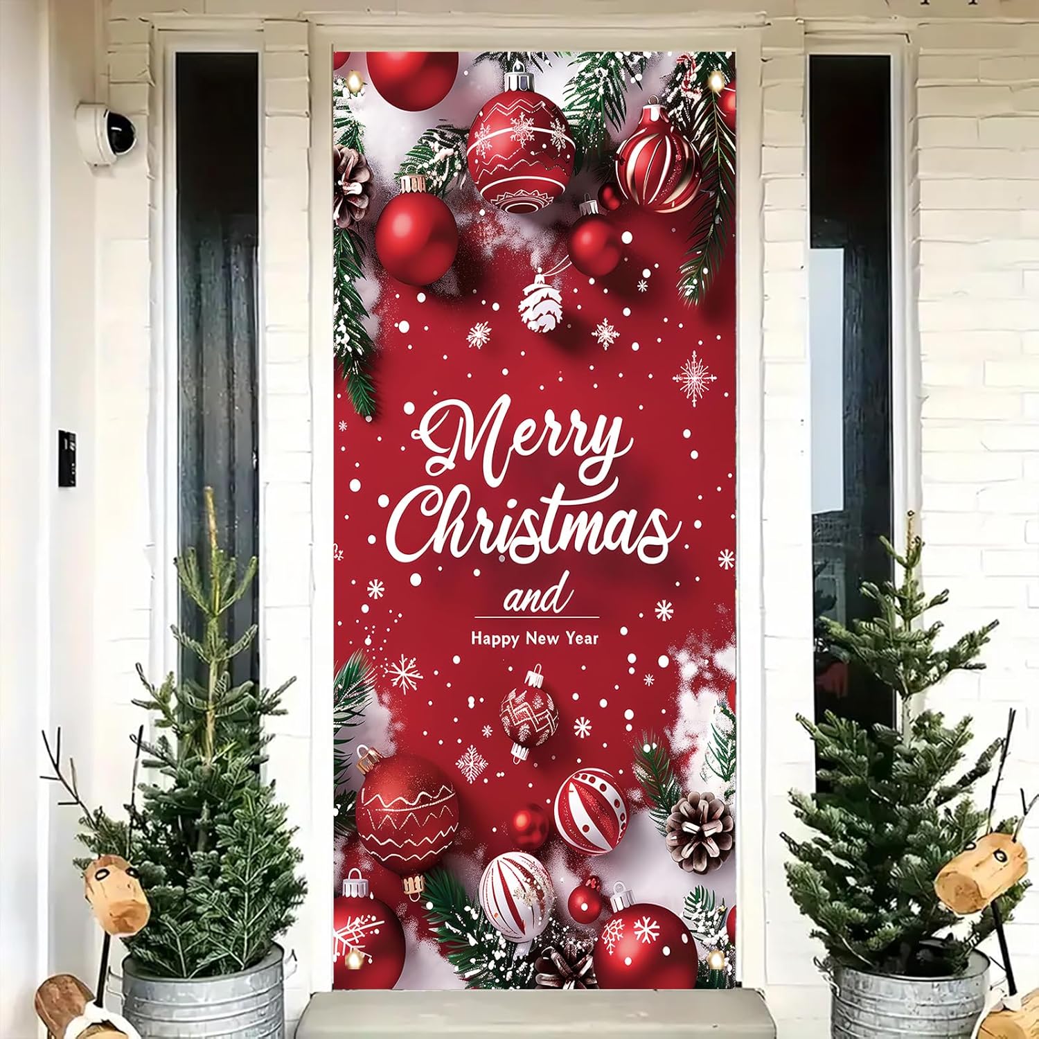 Merry Christmas Door Banner 35X71 Inch Red Christmas Front Door Cover With Snowflakes And Lettering For Xmas Winter Seasonal Holiday Party Porch Wall Hanging New Year Entryway Decoration