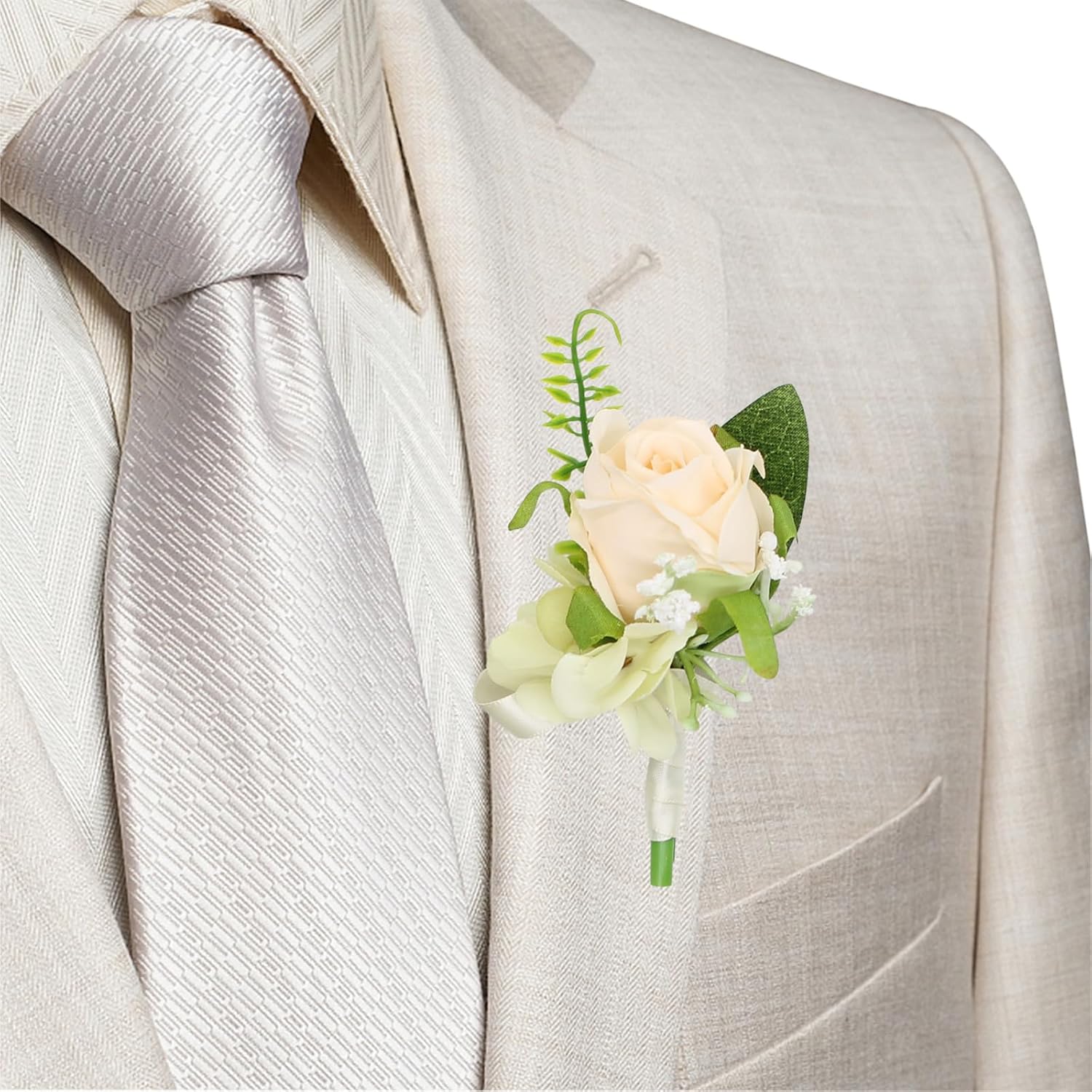Set Of 6 Champagne Rose Boutonniere For Men Wedding, Groom And Best Man Boutonnieres With Artificial Flower For Wedding Prom Party Suit Decor (Champagne)