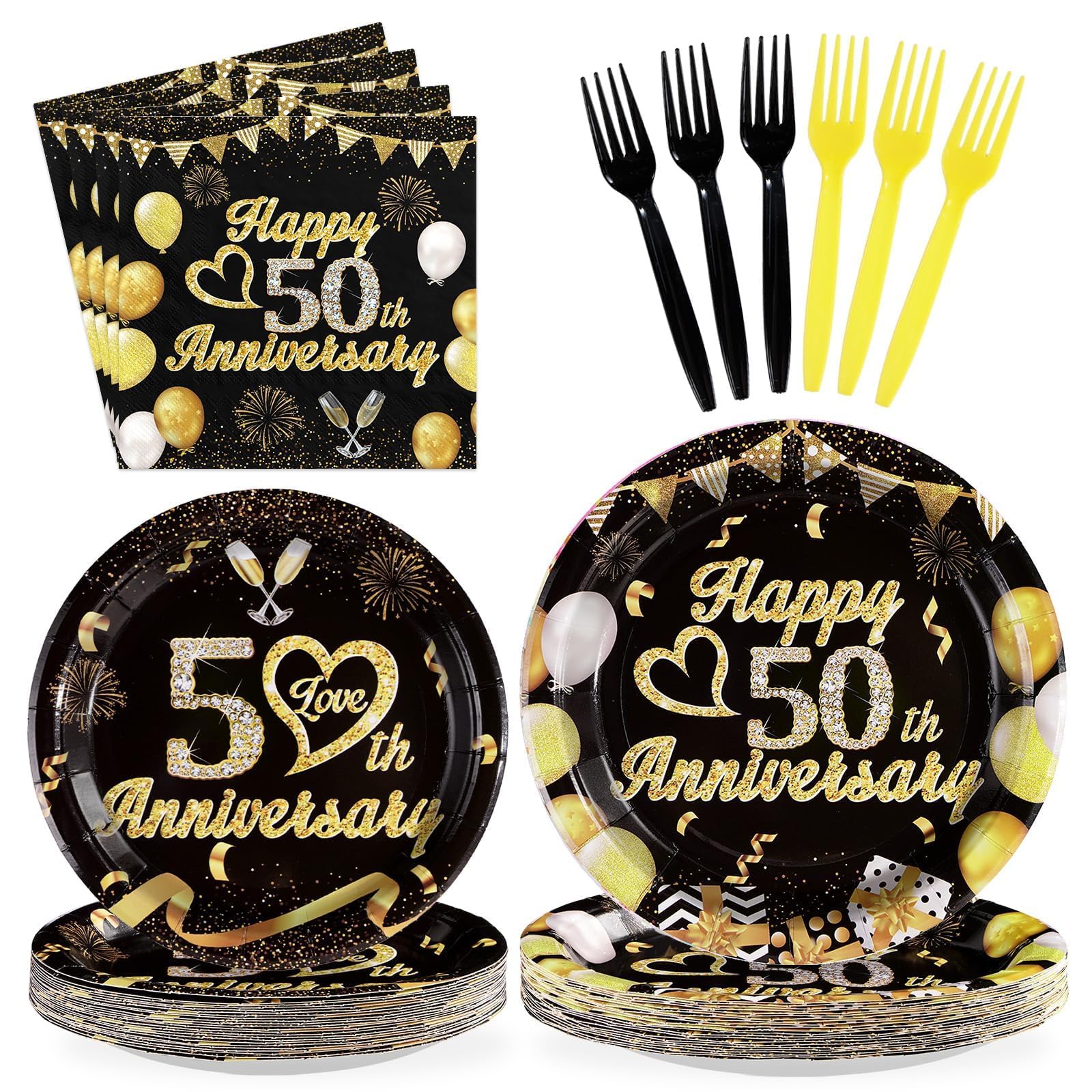 96Pcs 50th Anniversary Matrimony Party Decorations, Serves 24