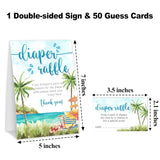 Summer Diaper Raffle Tickets For Baby Shower, Beach Baby Shower Games For Gender Reveal, Party Decorations & Supplies, 1 Sign & 50 Cards Set-A07
