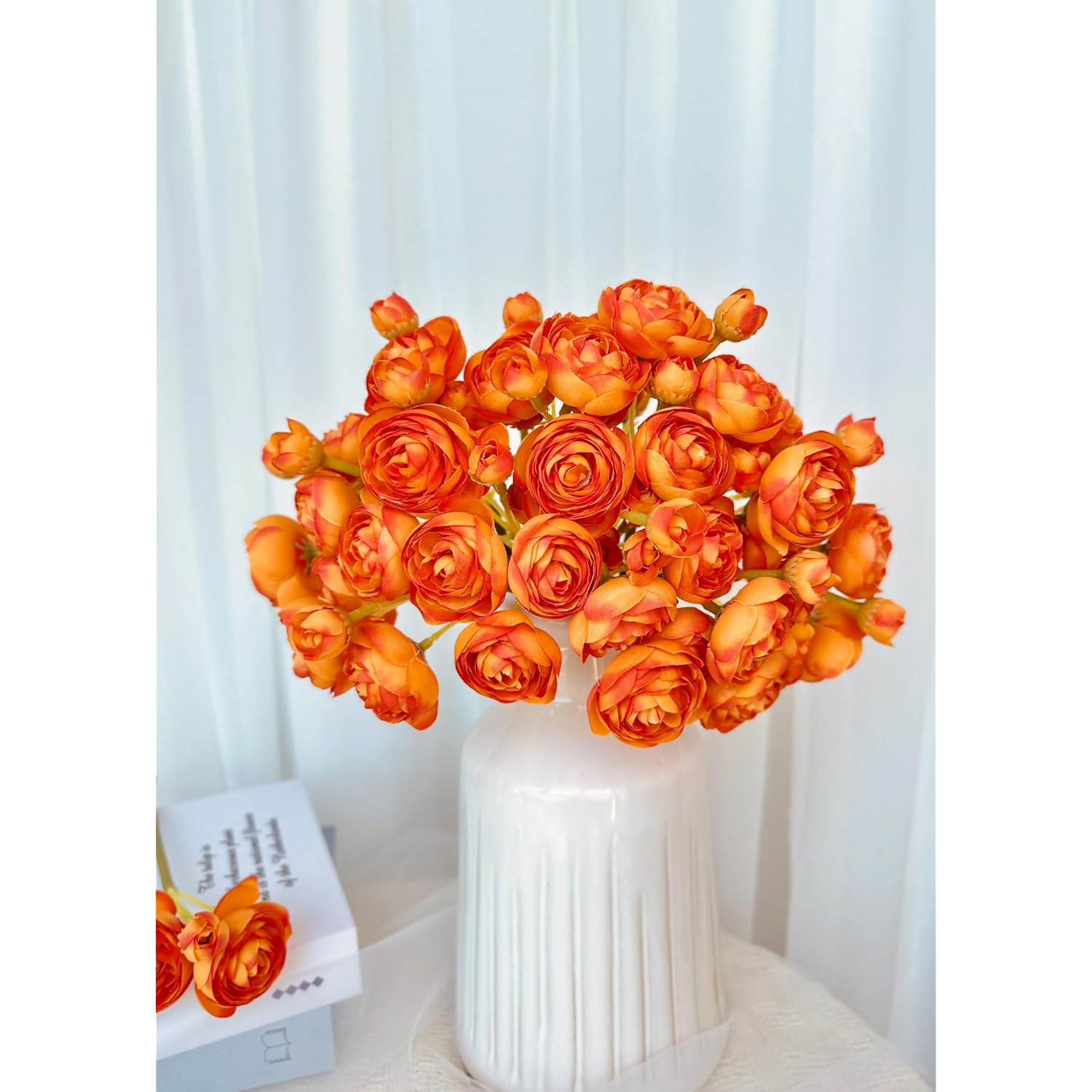Ranunculus Artificial Flowers (Citrus Orange, 18 Pieces), Silk Mini Bouquets For Home Decor, Wedding, Table Centerpiece And Bridal Shower Decorations, Diy Bulk Faux Floral Arrangements