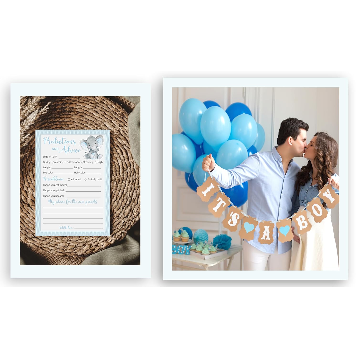 Blue Elephant Prediction And Advice Cards - Pack Of 25 - Boy Baby Shower Games, New Parents, Mom & Dad To Be, Mommy & Daddy Message, Couples Coed Shower Activity Keepsake Book Blue Polka Dot G501-Pdav