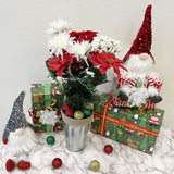 14 Stems Artificial Poinsettia Bouquet Fake Christmas Flowers, Faux Velvet Poinsettia Carnation For Christmas Home Decor, Holiday Bush, Indoor Floral, Cemetery Flowers - White/Red