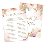 Boho Bridal Shower Game Set - Would She Rather Bohemian Wedding Shower Games Cards - 30 Pack Pampas Grass Engagement Party Decorations - Fall Floral Bachelorette Party Ideas And Activities -06